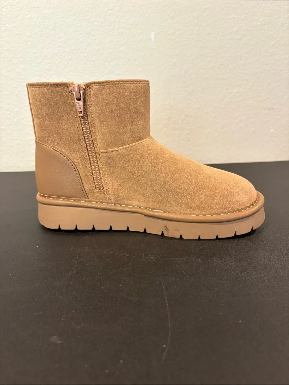 Cat & Jack Girls Honor Faux Suede Style Fur Lined Boots Cognac Toddler Youth 1Y